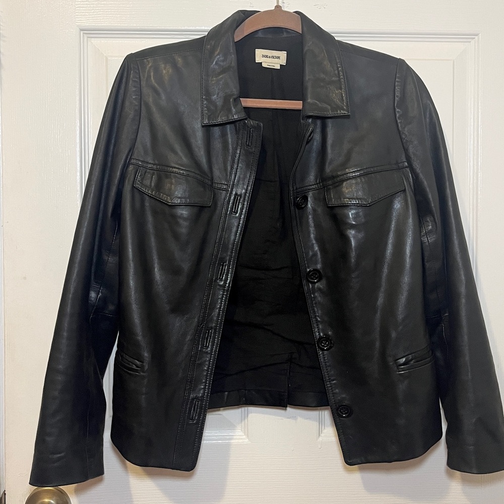 Zadig & Voltaire Liam black leather motorcycle moto jacket M Med